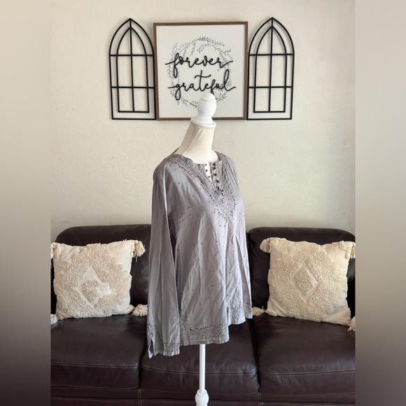New Direction Long Sleeve Top 100% Cotton Embroidered Beaded Hippie Boho Size M - Picture 8 of 10